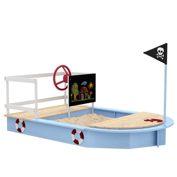 slide 2 of 5, Wooden Sandbox with Pirate Ship Design for 3-7 Years, Blue Blue