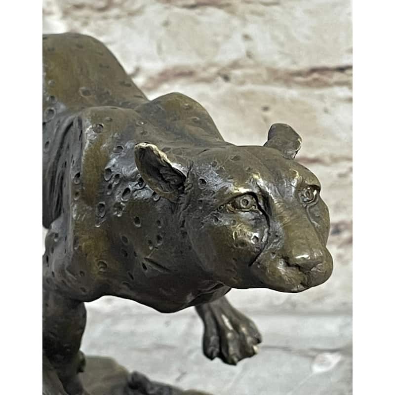 Running Cheetah Bronze Statue Sculpture Figure Marble Base Signed Milo