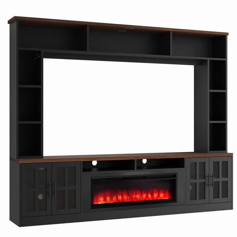 Modern 95.5" Wall Unit Entertainment Center with Bookshelves for TVs up to 80" with Electric Fireplace and Adjustable Shelves