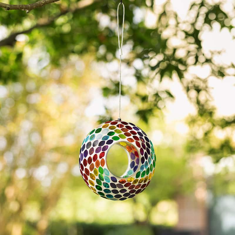 Glitzhome Round Hanging Multi-Color Mosaic Birdfeeder - Multi