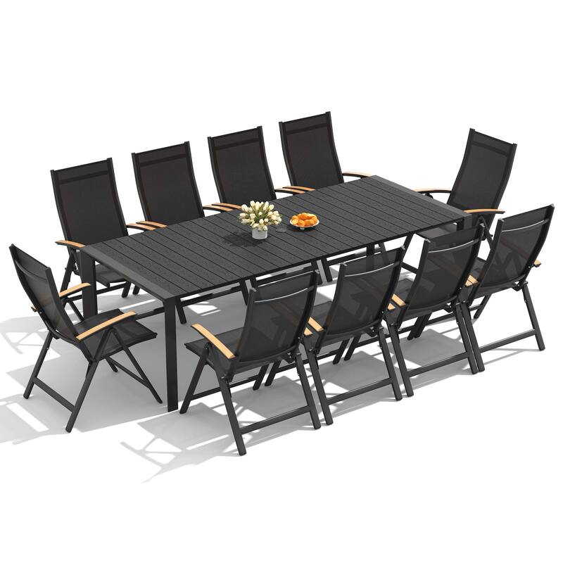 7/9/11-Piece Outdoor Dining Set Patio Aluminum Dining Table and Adjustable Folding Chairs