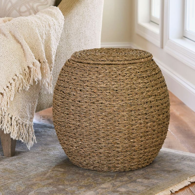 Household Essentials Handwoven Barrel Wicker Storage Basket Side Table - 17.0"L x 17.0"W x 19.0"H