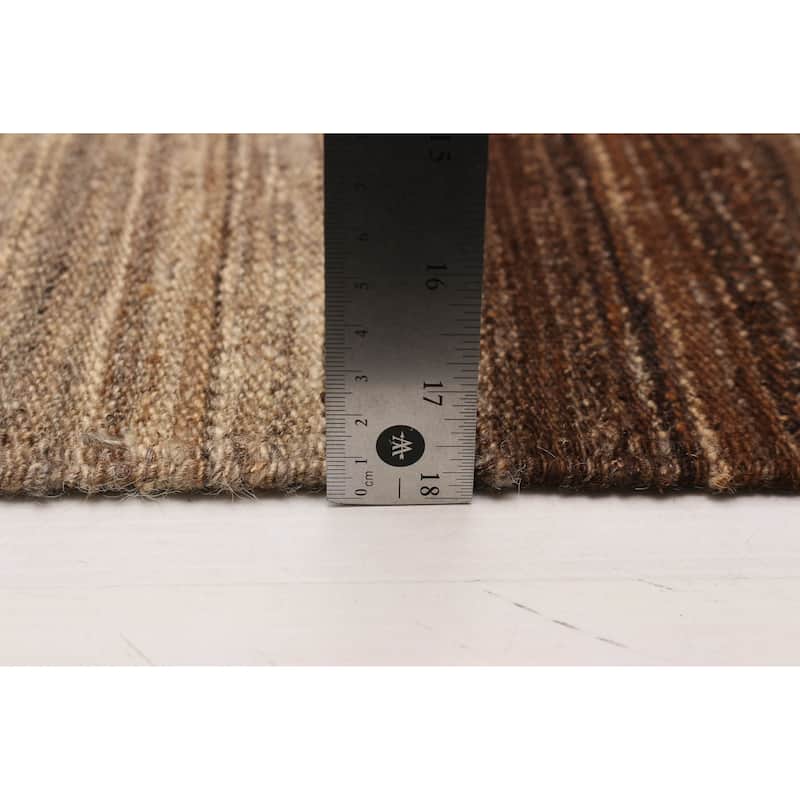 ECARPETGALLERY Flat-Weave Boho Brown, Khaki Wool Kilim - 13'5 x 13'0