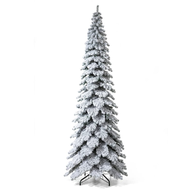 Glitzhome 7.5ft/9ft/12ft Pre-Lit Flocked Layered Spruce Artificial Christmas Trees