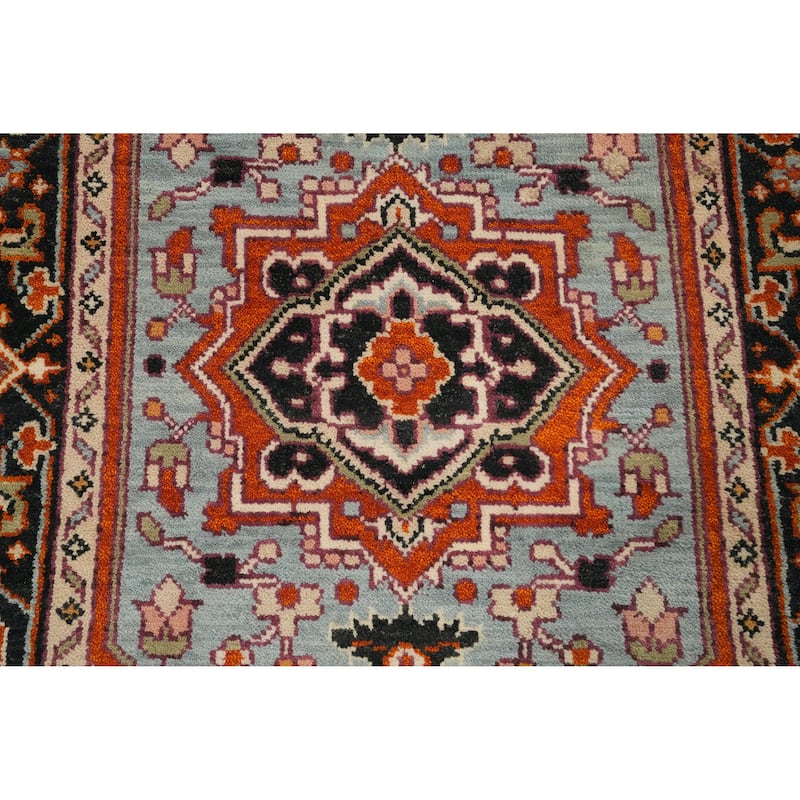 Hand Knotted Oriental 100% Wool Carpet Traditional Medallion Navy Blue & Blues Heriz (serapi) Area Rug - 5' 10'' X 4' 0''