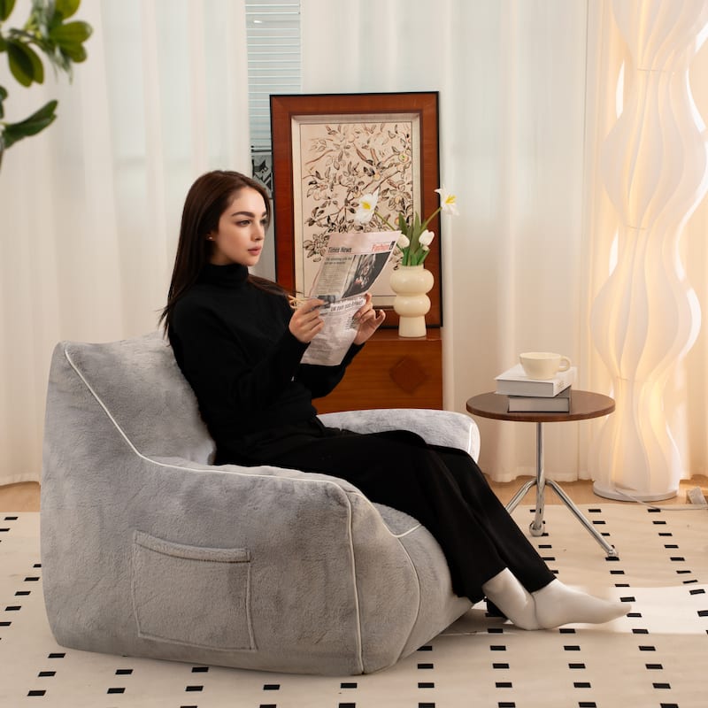 Faux Fur Bean Bag Chair with Back Support, High-Density Shredded Foam Filler, and Versatile Design