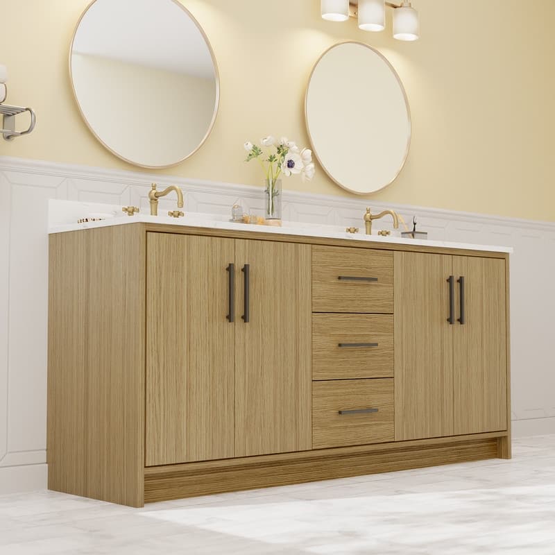 72-Inch Modern MDF Bathroom Vanity with Ceramic Top, Double Sinks, and Ample Storage