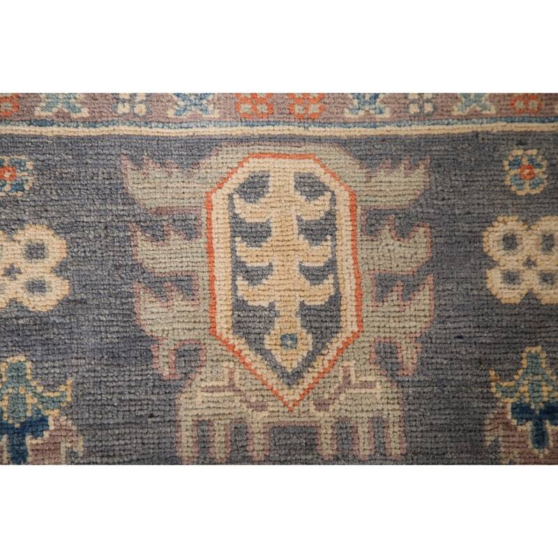 Geometric Gray Kazak Accent Rug Wool Carpet - 2'7" x 4'1"