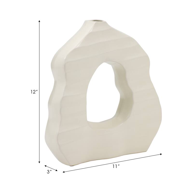 Sagebrook Home Ivory Ribbed Ceramic Open-cut Vase, Elegant Home Decor, Classic ivory palette for an elegant touch