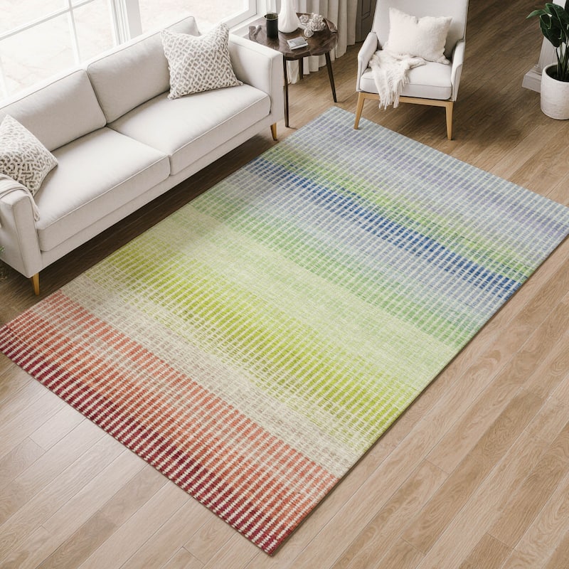 Machine Washable Indoor/ Outdoor Contemporary Stripes Chantille Rug