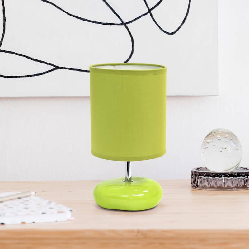 Mini Round Rock Ceramic Table Lamp with Drum Shade - 10.25" - Green
