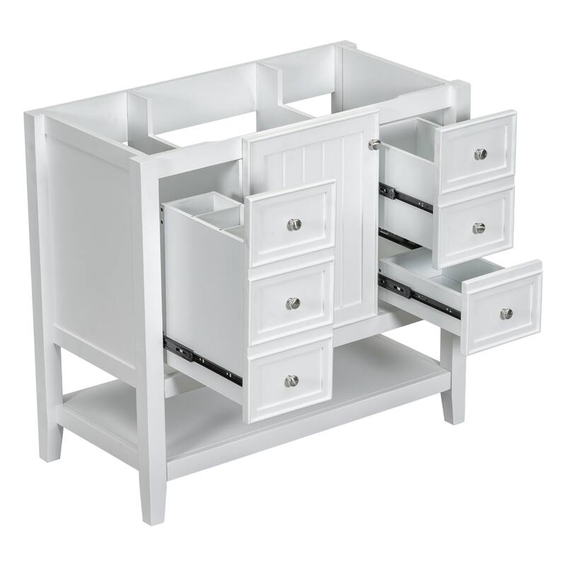 35.5" Bathroom Vanity with 1 Cabinet, 3 Drawers & Adjustable Shelf, Solid Poplar & MDF Construction, Freestanding