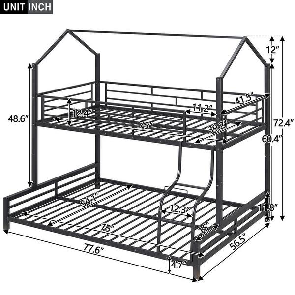 dimension image slide 2 of 3, Metal House Bunk Bed, Twin over Full