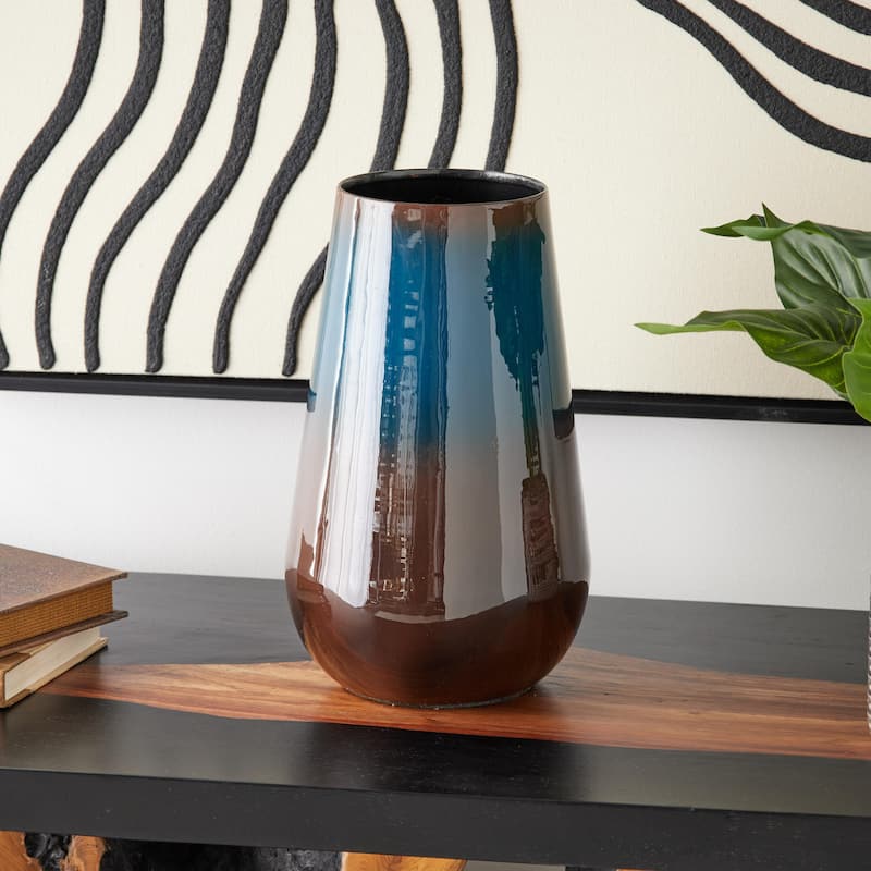 Metal Ombre Decorative Vase with Brown Accents - Blue - Roche River Decor