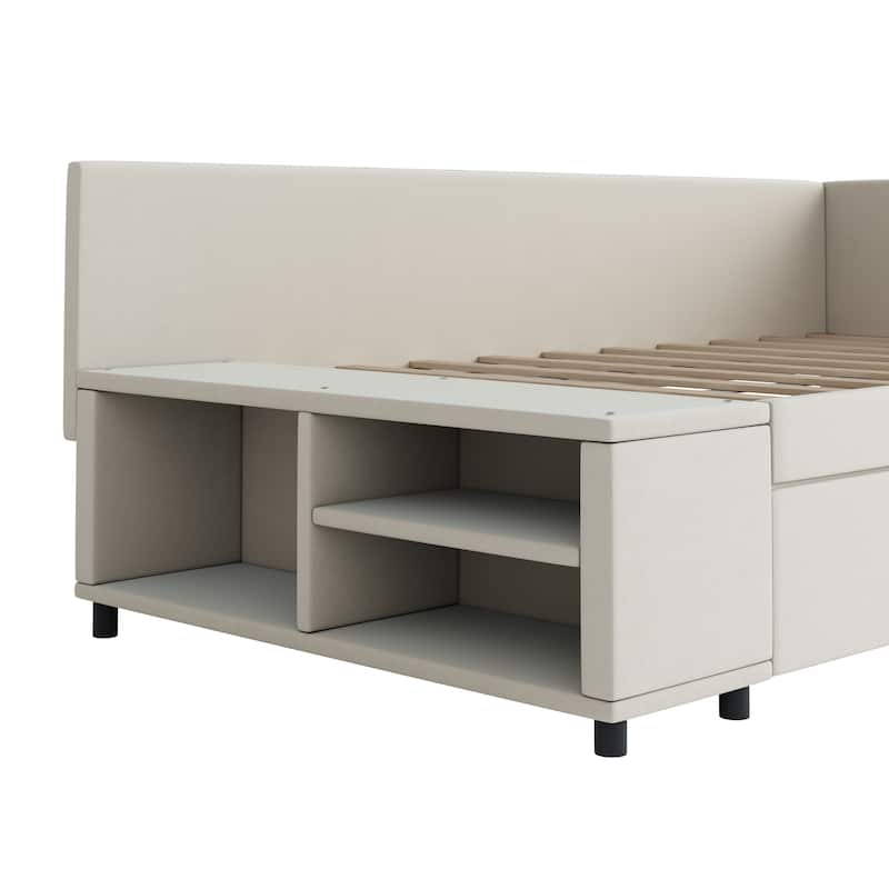Stylish Twin Size Platform Bed with Storage Cabinets and Velvet Upholstery - Space-Saving Design