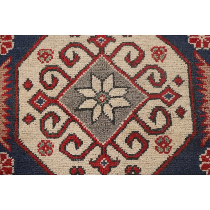 Ivory Geometric Kazak Oriental Area Rug Handmade Wool Carpet - 8'4"x 11'7"