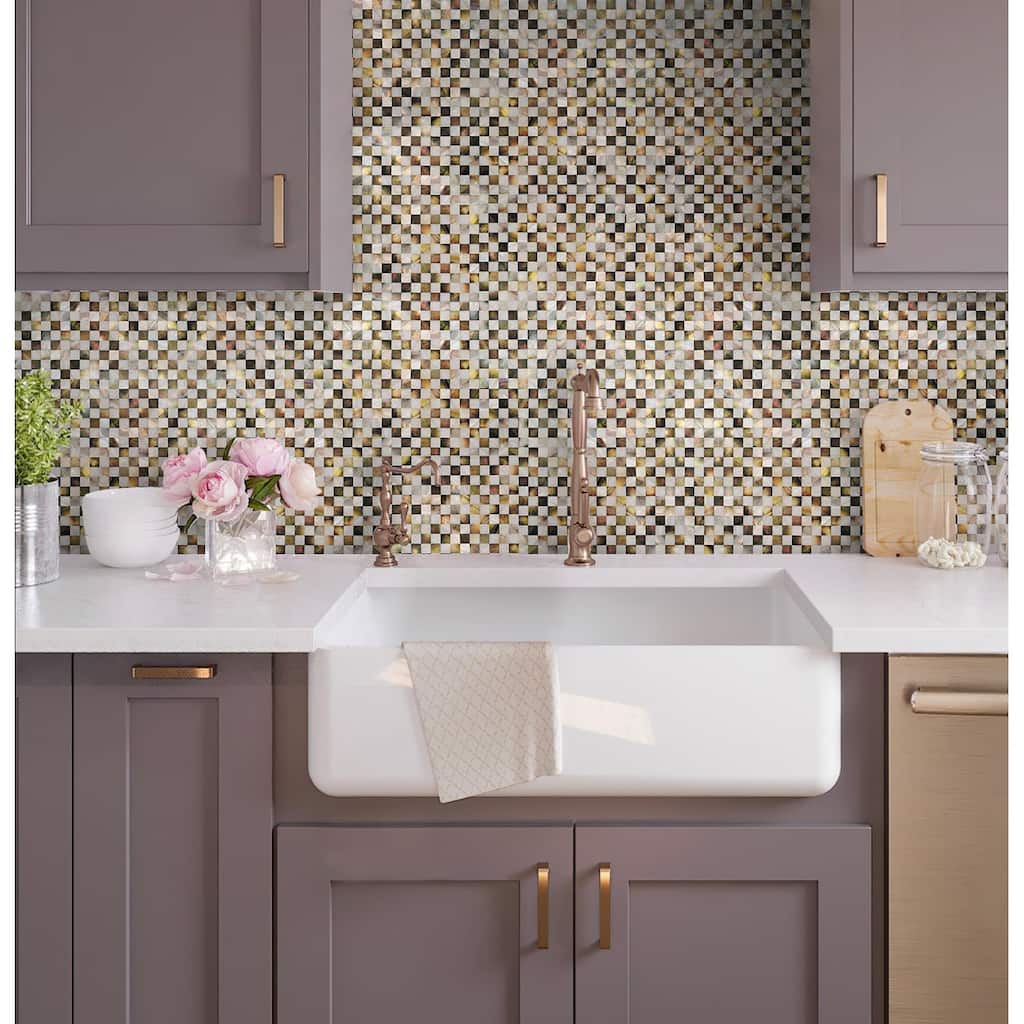 Apollo tile 12" x 12" Sea Kiss Polished Beige Brown White Shell Mother of Pearl Tile (19.34 sq ft/case) - 20 Pack