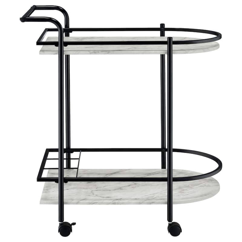 Black and Faux White Marble Serving cart with Wine Rack
