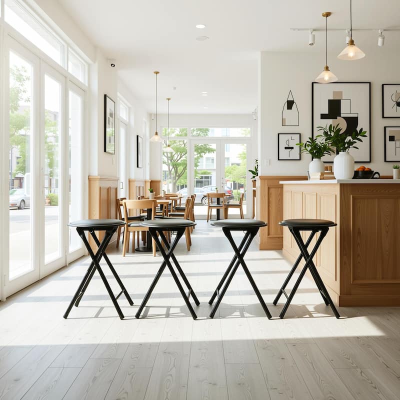 Homy Casa Set 2/4 Black Metal Folding Stools Portable Home & Events