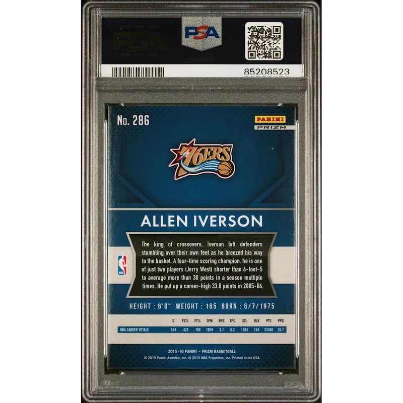 Allen Iverson 2015 Panini Prizm Red White Blue Signed Card #286 Auto PSA 5208523 - 8'6" x 11'6"