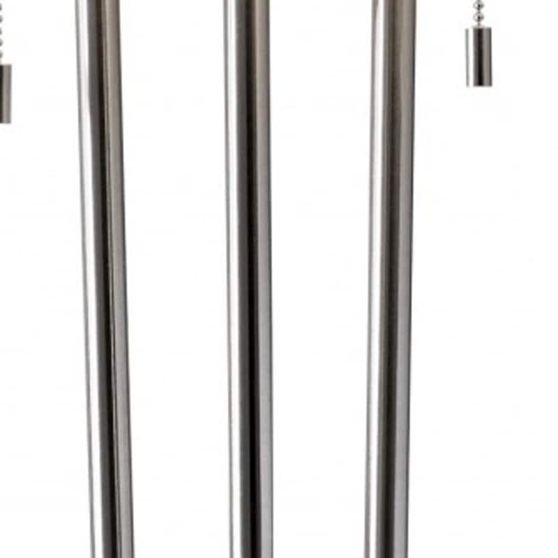 71" Modern Floor Lamp with Linen Drum Shade 2-Light Silver Metal Pole Lamp with Pull Chain - 71"H x 22"W x 22"D