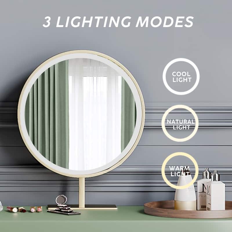 Modern Makeup Vanity Table With LED Lighted Mirror,Dressing Table with Movable Tray Top, 3 Solid Wood Drawer, Without Stool