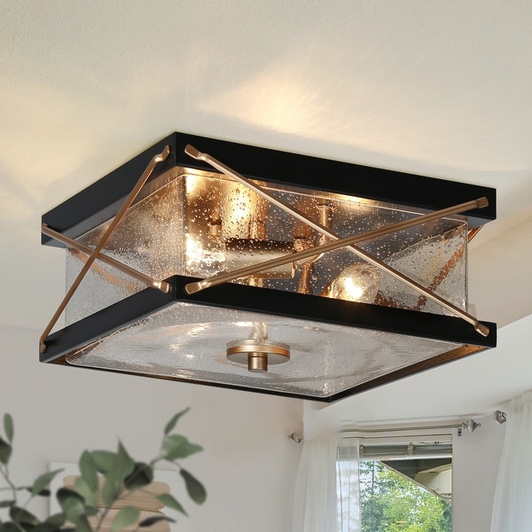 Modern Farmhouse 3 Light Glass Square Flush Mount Ceiling Light for Kitchen 11 L x 11 W x 5.5 H On Sale Bed Bath Beyond 36142756