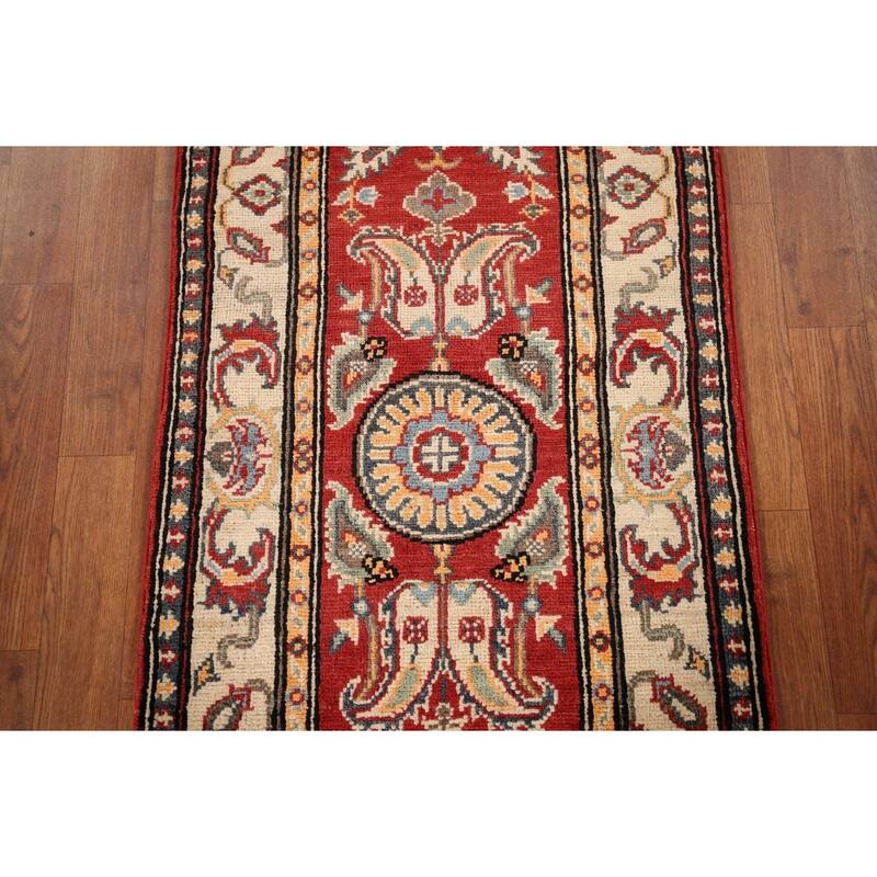 Red Kazak Runner Rug Hand-Knotted Hallway Wool Carpet - 2'1" x 6'1"
