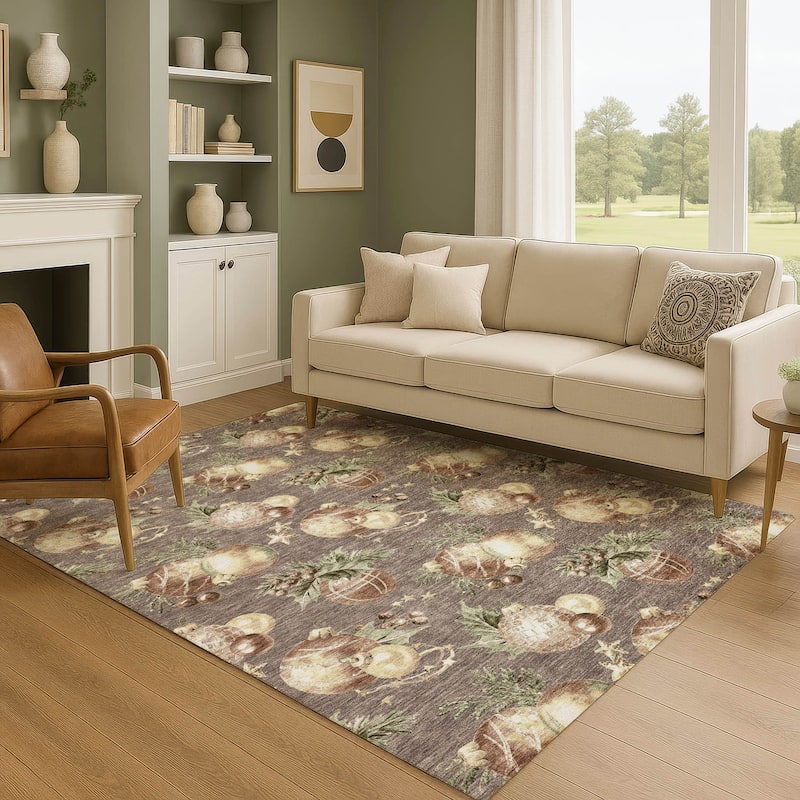 Premium Washable Super Soft Holiday Ornament Mayfield Rug - Taupe - 9' x 12'
