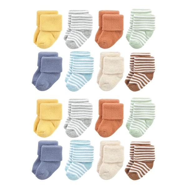 slide 1 of 1, Hudson Baby Cotton Rich Baby Terry Socks 16-Pack, Soft Earth Tone Stripes 0-6 Months - Soft Earth Tone Stripes