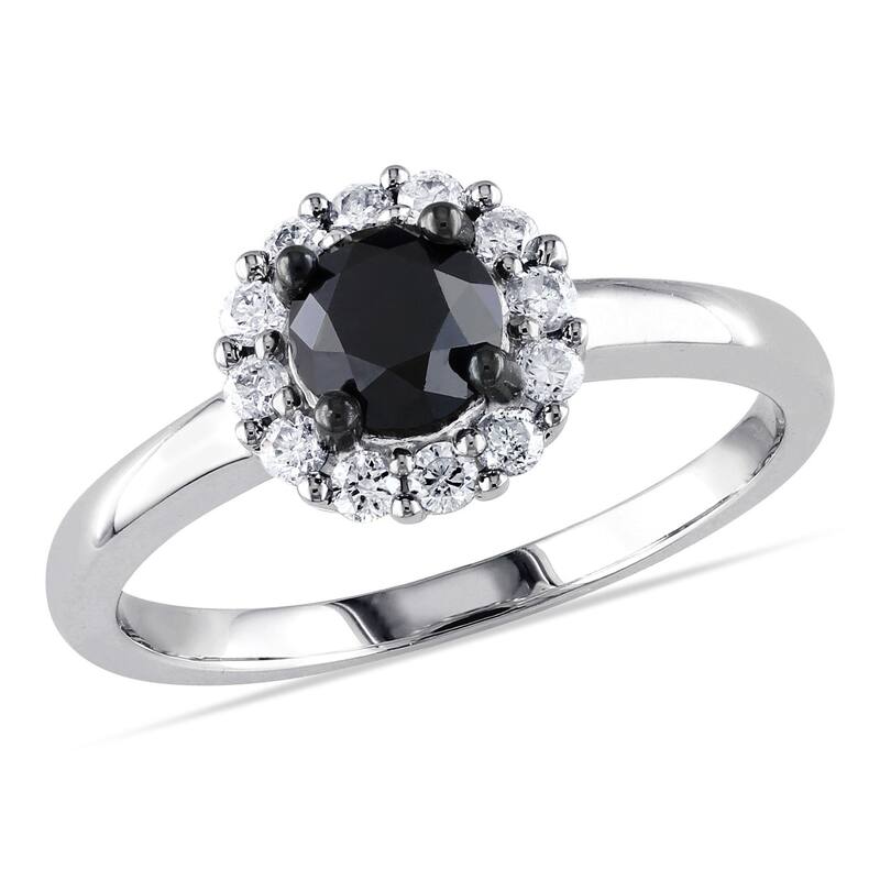 Miadora 1ct TW Black and White Halo Diamond Engagement Ring in 10k White Gold