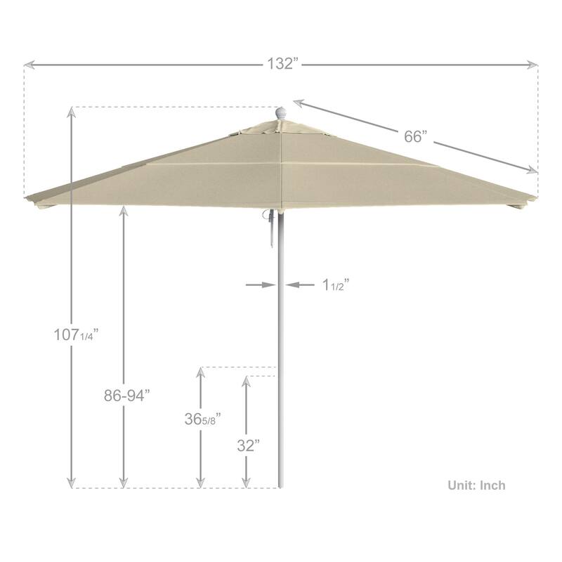 California Umbrella 11' Rd Aluminum Frame, Fiberglass Rib Market Umbrella, Push Open, White Finish, Pacifica Fabric