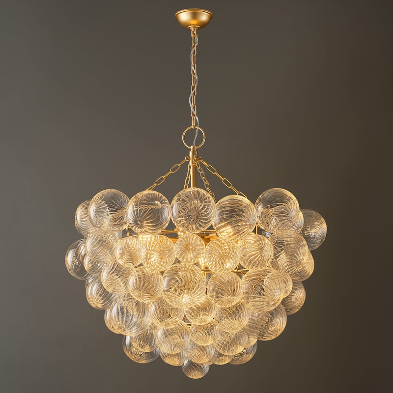 Gold Bubble Ball Chandelier, LED Pendant Light with Glass Globes - 38" x 37" H