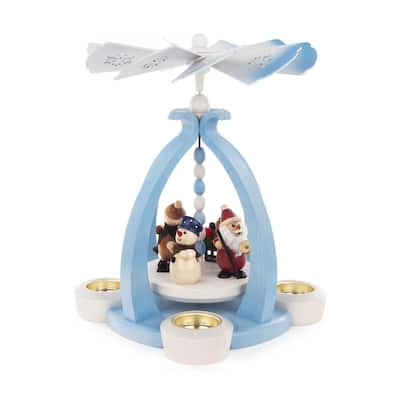 11.75" Dregeno Blue Santa and Snowman Christmas Pyramid Tea Light Candle Holder