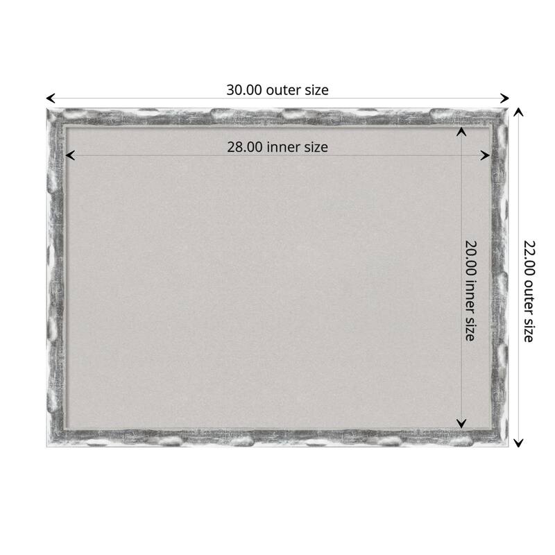 Scratched Wave Chrome Framed Grey Corkboard Bulletin Board - Board Size 28x20