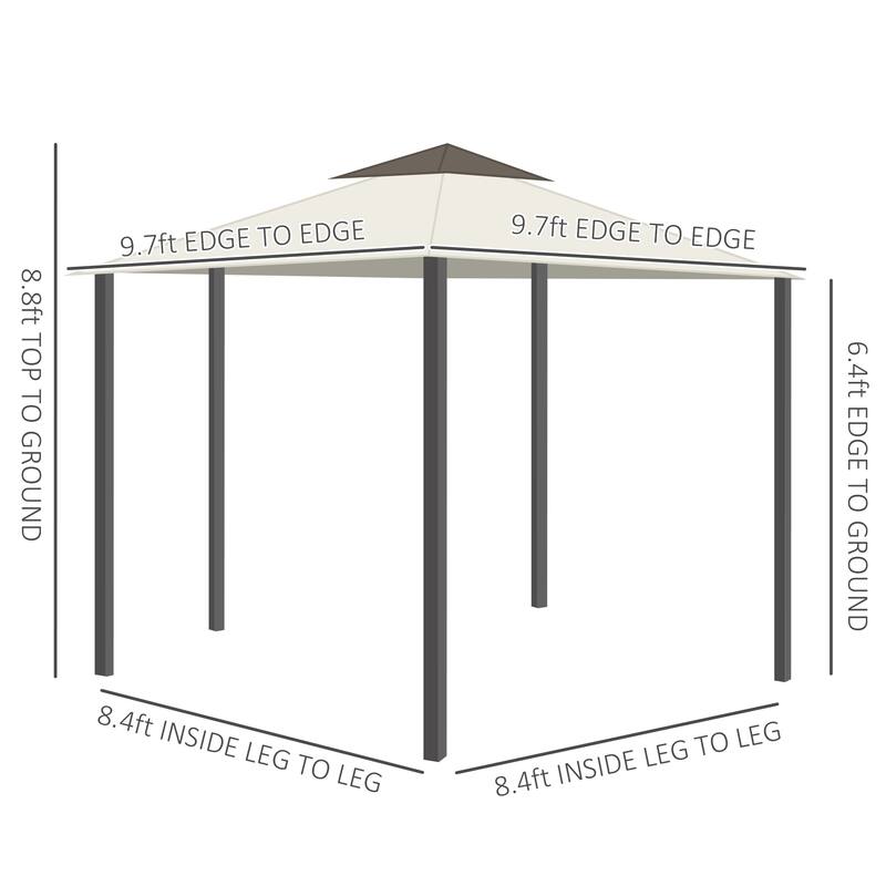 Brown Outdoor Gazebo with Aluminum and Steel Frame and Mesh Panels 16 Support Stakes - 9.7' L x 9.7' W x 8.8' H