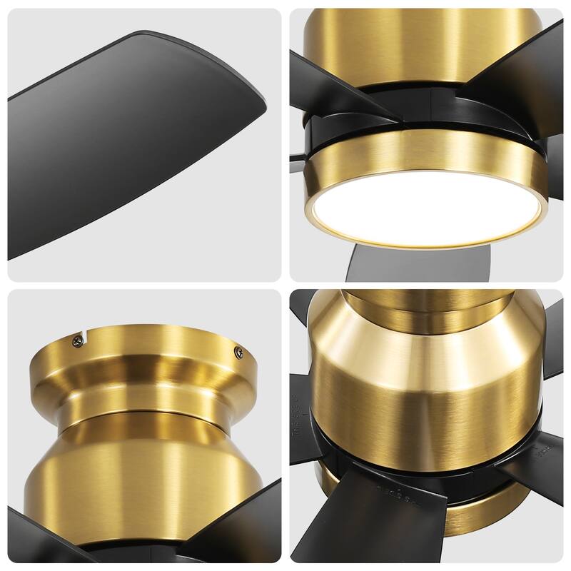 Sofucor 42'' Gold Flush Mount Ceiling Fan Lights Kit with Remote Quiet Reversible DC - 42