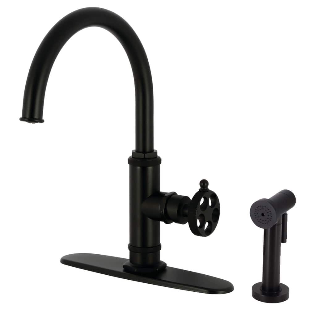 Kingston Brass Webb Single-Handle 1-Hole Deck Mount Kitchen Faucet with Knurled Handle and Brass Side Sprayer