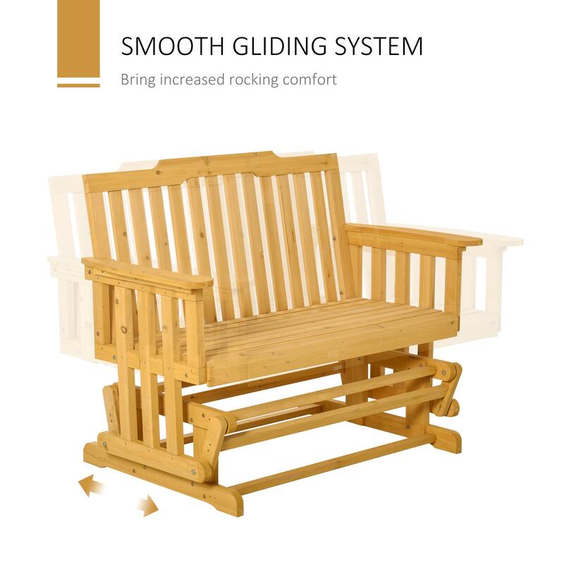 Outsunny 2-Person Patio Swing Glider Bench with Quick Drying Design and Wide Armrest - Natural