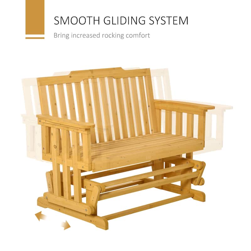 Outsunny 2-Person Patio Swing Glider Bench with Quick Drying Design and Widen Armrest, Wood Rocking Chair Loveseat for Backyard