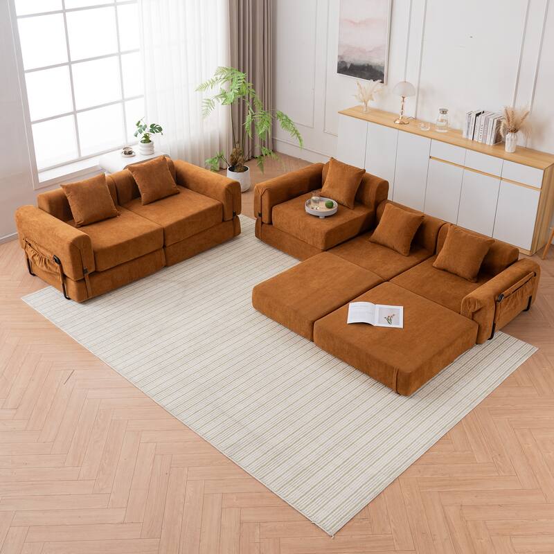 Folding Recliner Sofa 3-seater Straight Row Sectional Sofa Convertible Sleeper Sofa Bed, Fold Out Floor Couch Modular Sofa