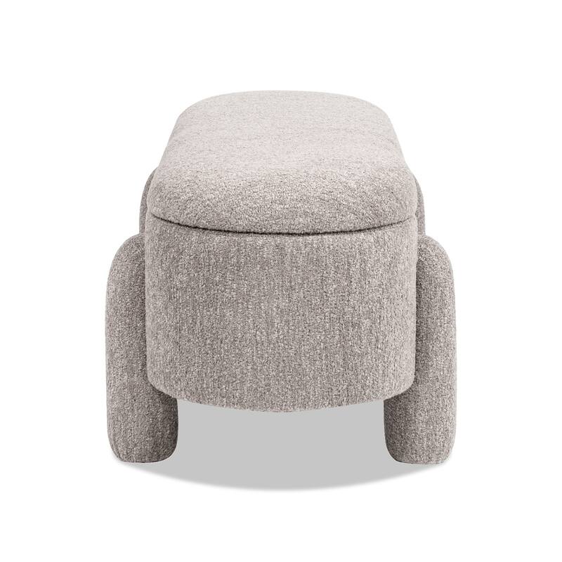 Modern Contemporary 49" Oval Fully Upholstered Storage Bench, Boucle, for Living room Bedroom