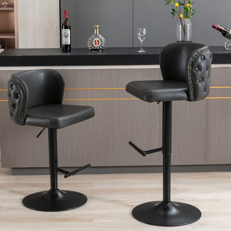 Swivel Bar Stools Set of 2, PU Upholstered Bar Stools with Adjusatble Height, Kitchen Island Chairs with Tufted Back