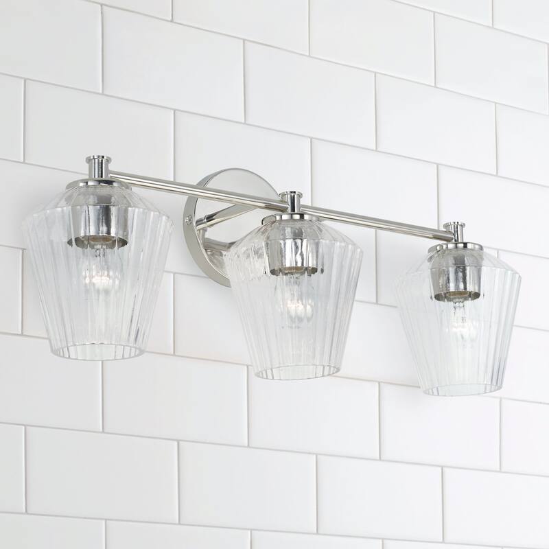 3-light 24-inch Bath/ Vanity Fixture w/ Clear Fluted Glass