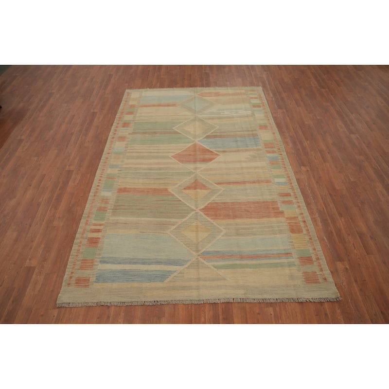 Hand Woven Oriental 100% Wool Carpet Southwestern Tribal Multi-Colored Kilim Area Rug - 9' 1'' X 5' 9''