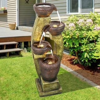 40-Inch Modern Outdoor Garden Fountain w/LED Lights for Garden Patio