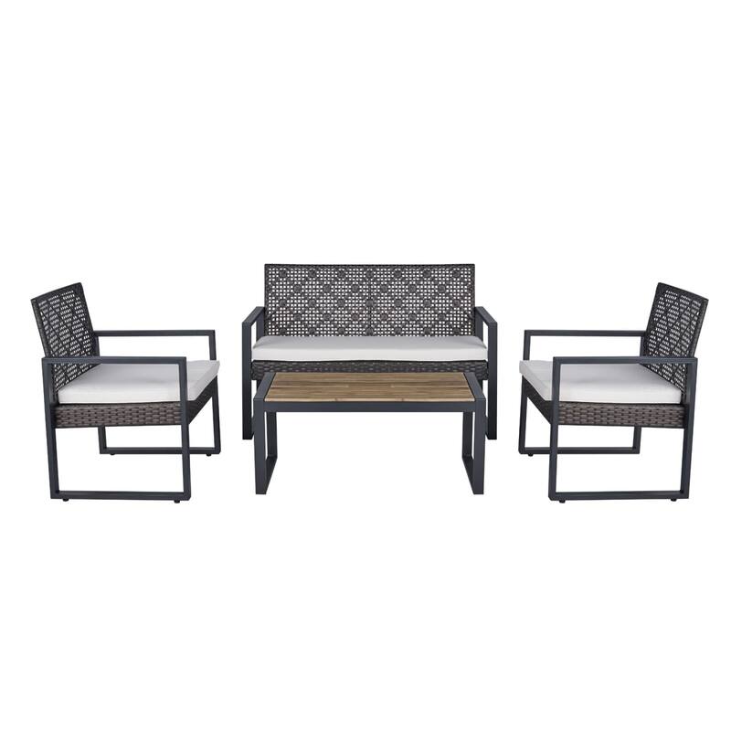 4-Piece Outdoor Wicker Conversation Sofa Set with Coffee Table