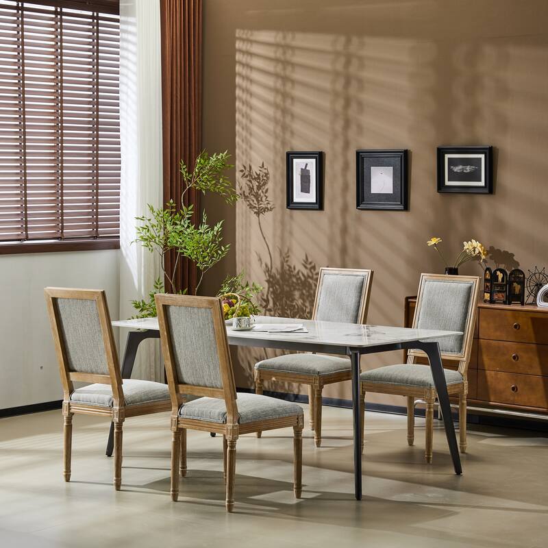 Set of 2, French Country Dining Chair with Rattan Backrest, Upholstered Seat and Grooved Legs, for Kitchen and Dining Room