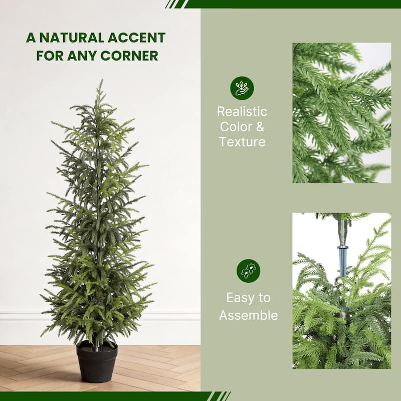 5" Artificial Real Touch Pine Tree with Black Plastic Pot, 1pc/set