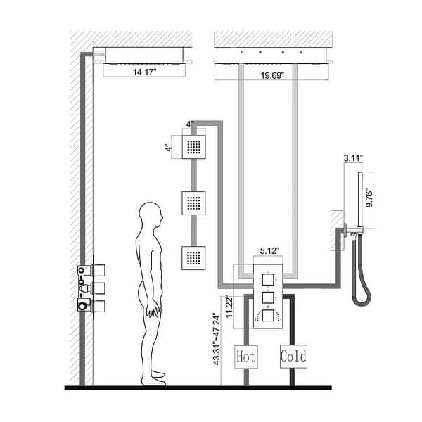dimension image slide 2 of 4, Complete Shower System with Rough-in Valve